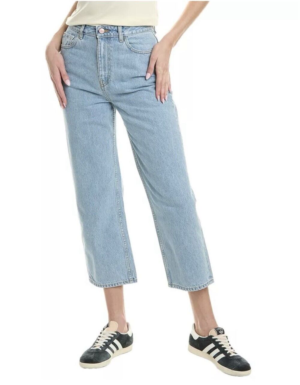 NWT GANNI Misy Cropped Relaxed Straight High Rise Jeans Size 28 Light Blue Stone